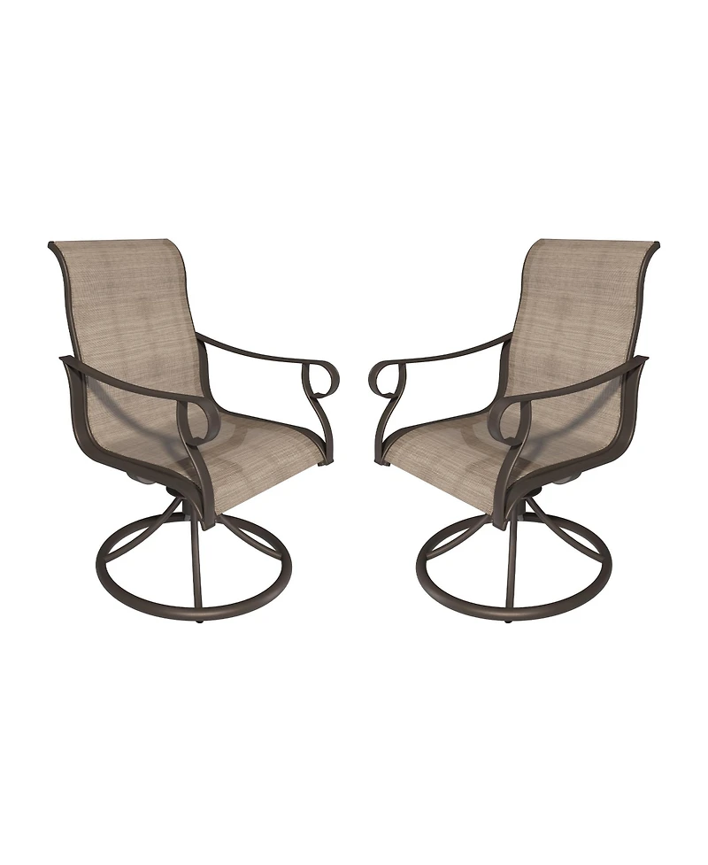Swivel Textilene Metal Outdoor Patio Dining Chair in Light Taupe (Set of 2)