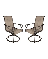 Swivel Textilene Metal Outdoor Patio Dining Chair in Light Taupe (Set of 2)