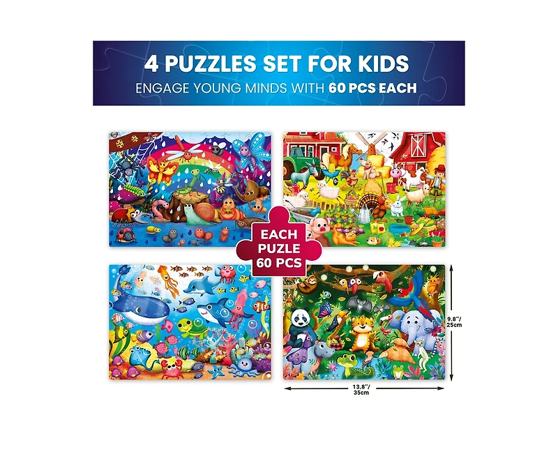 Quokka 4 x 60 Piece Puzzles for Kids Ages 4-6 – Glow-in-The-Dark Puzzles