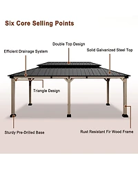 Mondawe 20 ft. x 12 ft. Outdoor Fir Solid Wood Frame Patio Gazebo Canopy Tent Shelter with Galvanized Steel Hardtop Pavilion