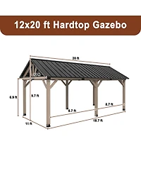 Mondawe 12 x 20 ft. Wood Gazebo Cedar Framed Wooden Gazebo with Curtain and Netting - Greenwich Serie