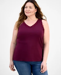 Style & Co Plus Lace-Trimmed Tank Top