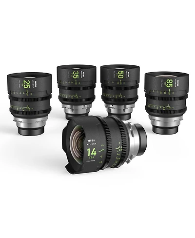 NiSi Athena Prime Cine 5-Lens Kit with 14mm T2.4, 25mm, 35mm, 50mm, 85mm T1.9 Lens, Includes Filter Holder, Pl Mount