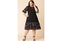 Kiyonna Plus Mesmerizing Embroidered Cocktail Midi Dress
