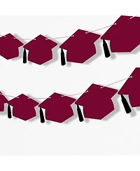 Maroon Graduation Cap Garland Banner, 10 Feet of Cord, 15 Hats with Tassels