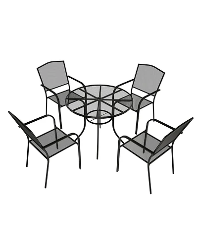 Black 5-Piece Metal Outdoor Patio Dining Set with Round Table with 1.9 in. Umbrella Hole and Dining Chair