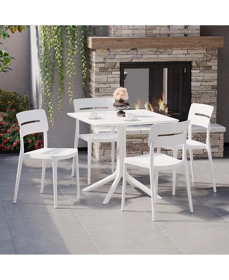 Modern 5-Piece Resin Patio Dining Table Set with Stackable Patio Dining Chairs