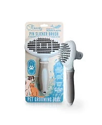 Ocean Plastic by Pt Beige Self-Cleaning Pin Slicker Brush, Retractable Head, Eco-Friendly Grooming Tool for Dogs and Cats