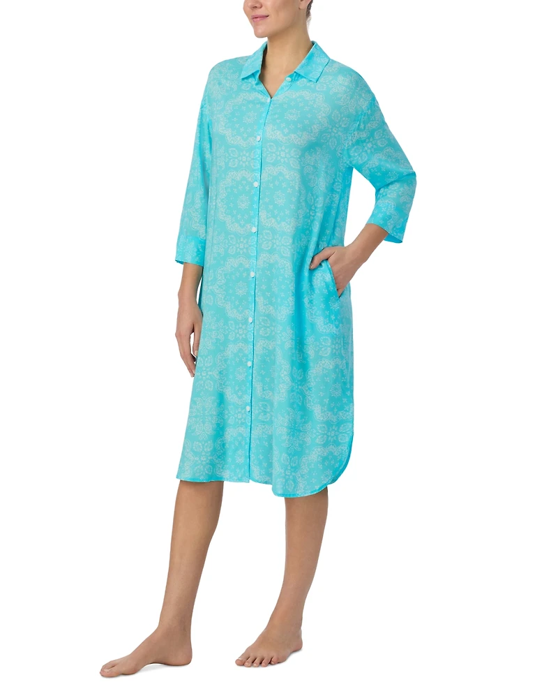Ellen Tracy Women's Printed 3/4-Sleeve Midi Sleepshirt