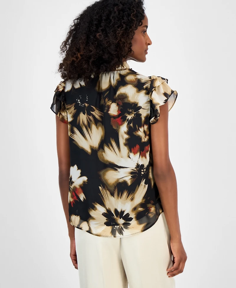 Anne Klein Women's Ruffle-Sleeve Tie-Neck Blouse