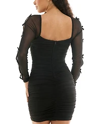 City Studios Juniors' Sheer-Sleeve Ruched Bodycon Dress