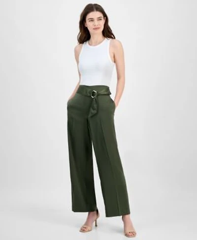 Anne Klein Womens Pull On High Rise Belted Wide Leg Satin Pants P Xxs Xxl