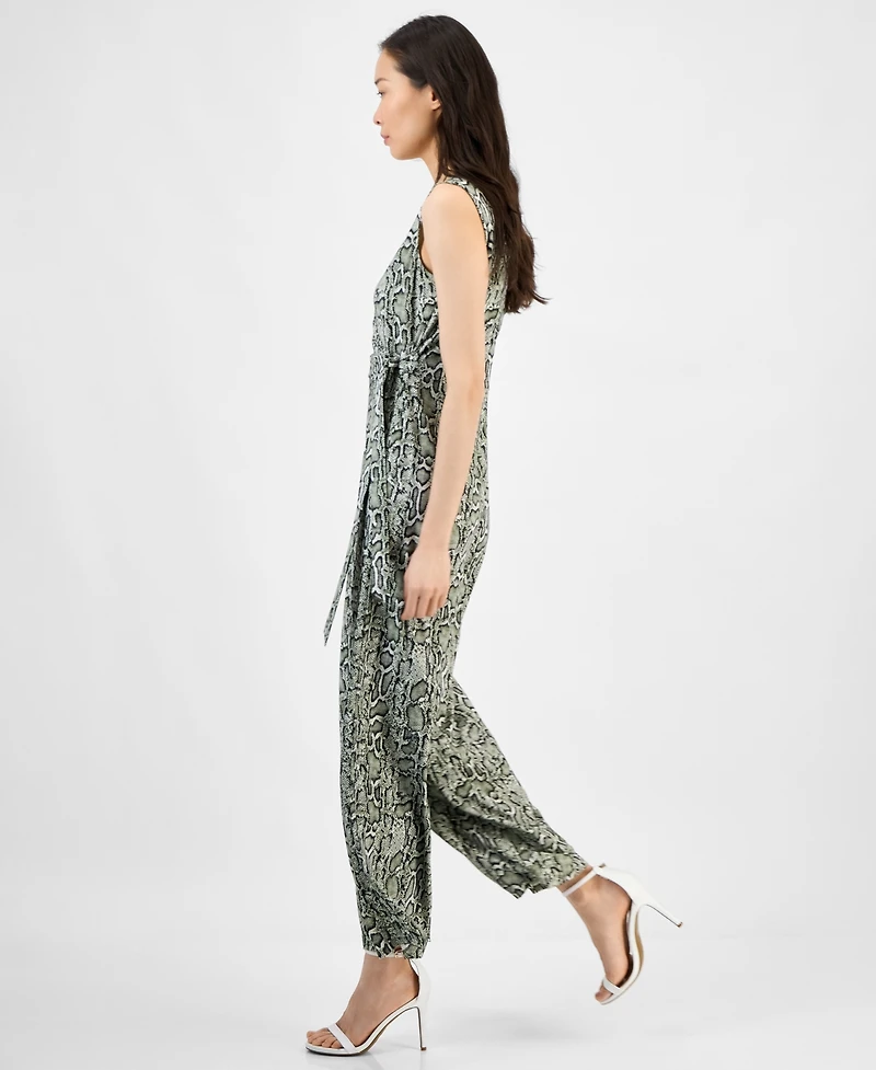 Anne Klein Women's Printed Faux-Wrap Sleeveless Wide-Leg Jumpsuit