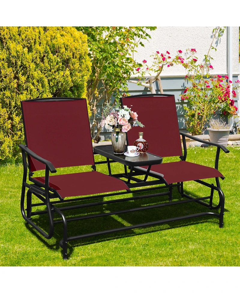 2 Person Outdoor Patio Double Glider Chair Loveseat Rocking