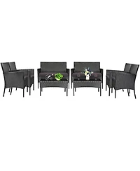 8PCS Patio Rattan Furniture Set Cushioned Sofa Coffee Table Backyard