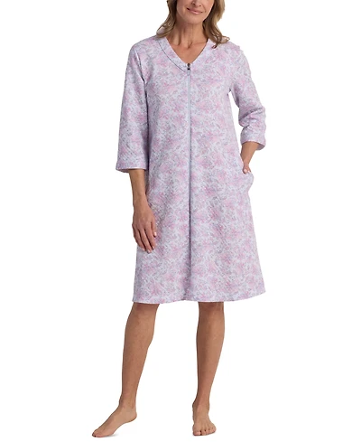 Miss Elaine Women's Printed 3/4-Sleeve Short Zip Robe