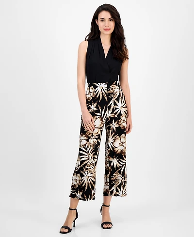 Ak Anne Klein Petite Floral-Print Cropped Pull-On Pants