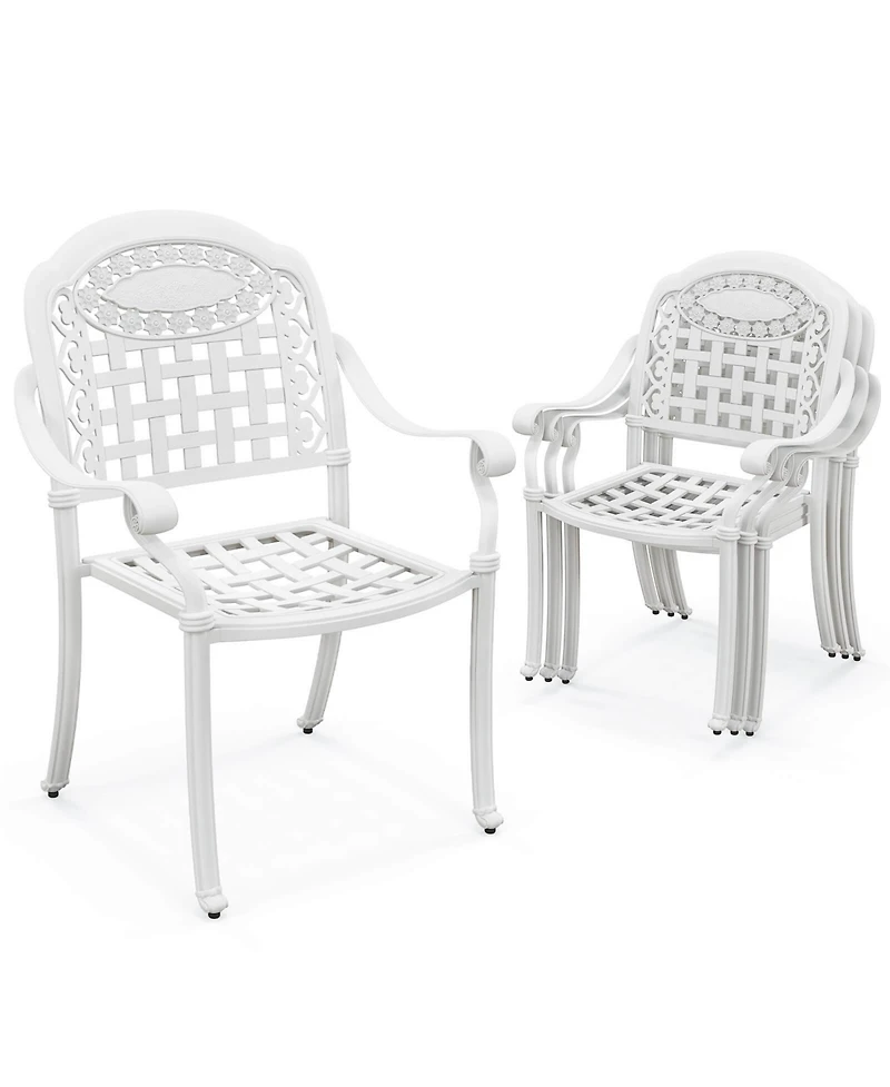4pcs Patio Cast Aluminum Armrest Chairs Dining Stackable Outdoor White