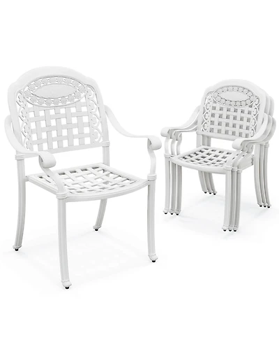 4pcs Patio Cast Aluminum Armrest Chairs Dining Stackable Outdoor White