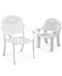 4pcs Patio Cast Aluminum Armrest Chairs Dining Stackable Outdoor White