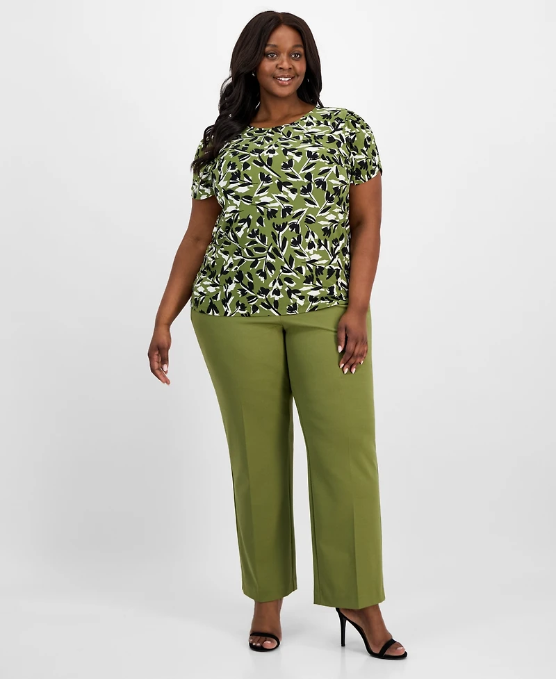 Ak Anne Klein Plus Size Printed Tulip-Sleeve Blouse