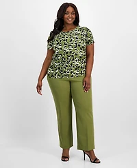 Ak Anne Klein Plus Size Printed Tulip-Sleeve Blouse