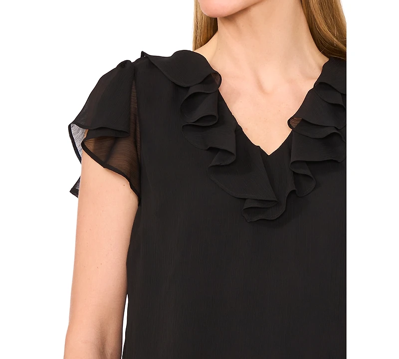 CeCe Women's Ruffle V-Neck Flutter Sleeve Top