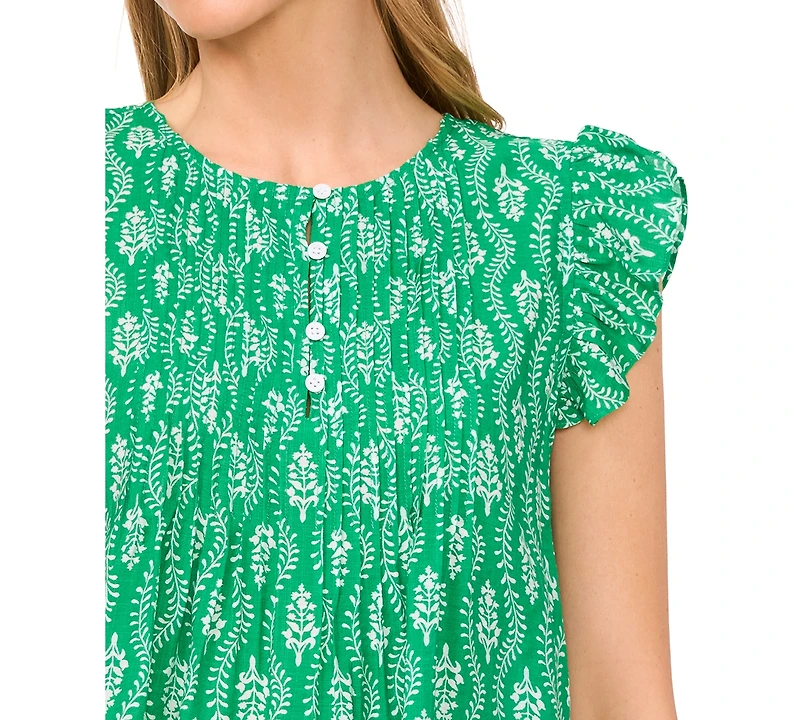 CeCe Women's Floral Button-Front Ruffle-Sleeve Blouse