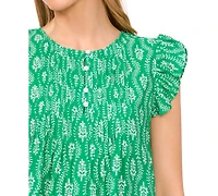 CeCe Women's Floral Button-Front Ruffle-Sleeve Blouse