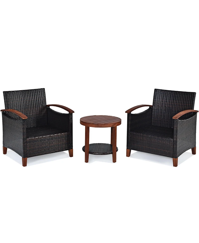 Gymax 3PCS Outdoor Patio Rattan Conversation Set Outdoor Furniture Set w/ Cushion