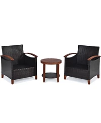 Gymax 3PCS Outdoor Patio Rattan Conversation Set Outdoor Furniture Set w/ Cushion