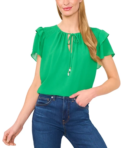 CeCe Women's Tie-Neck Tiered-Ruffle-Sleeve Blouse