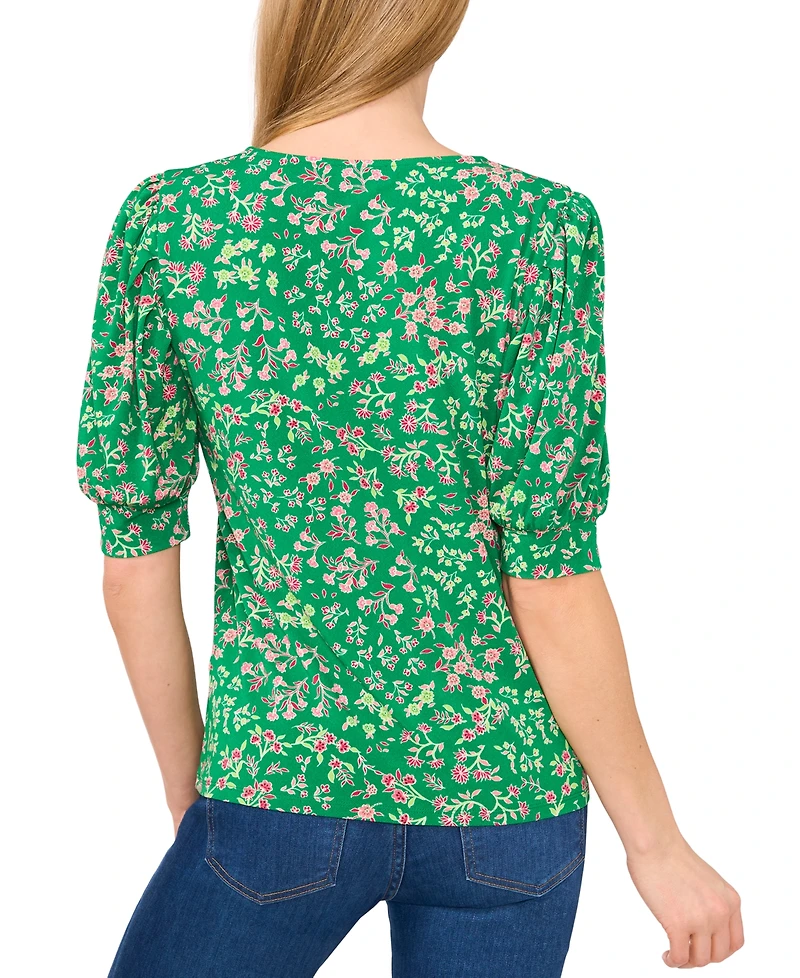 CeCe Women's Crewneck Shirred-Elbow-Sleeve Top