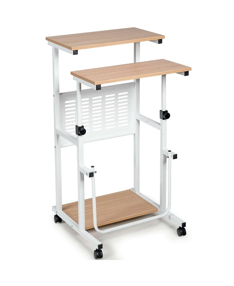 Height Adjustable Mobile Computer Stand-Up Desk with 2 Modes