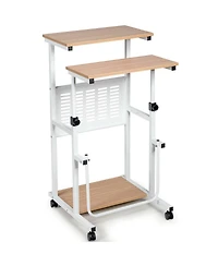 Height Adjustable Mobile Computer Stand-Up Desk with 2 Modes