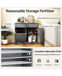 Rubber Wood Kitchen Trash Cabinet with Single Trash Can Holder and Adjustable Shelf