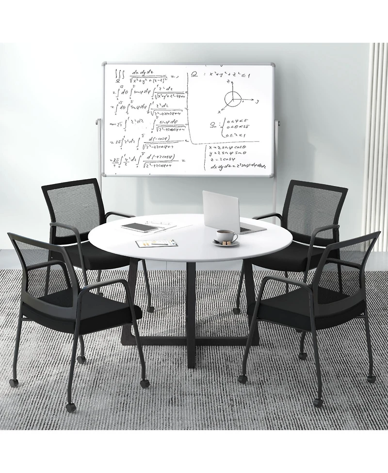 2 Pieces Office Guest Chairs on Wheels with Metal Frame and Armrests
