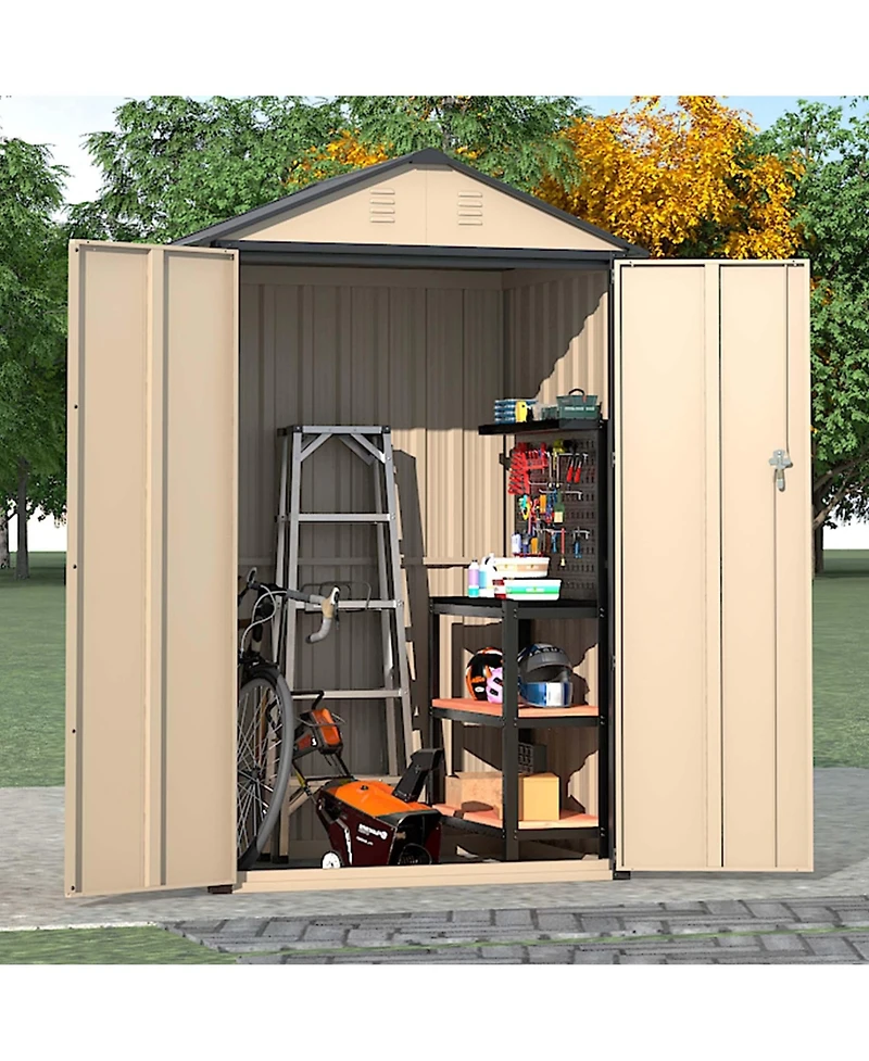 6x4 Ft Outdoor Storage Shed, Steel Metal Lockable Garden Shed, Tiny House, Utility Shed, Lean-to Shed & Outdoor Storage