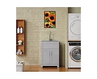 Casainc 24" Bathroom Sink Vanity Laundry Utility Gray Cabinet w/ Stainless Steel Sink Combo