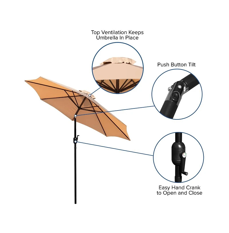 Bali 9' Round Uv Resistant Outdoor Patio Umbrella With Height Lever And 33° Push Button Tilt