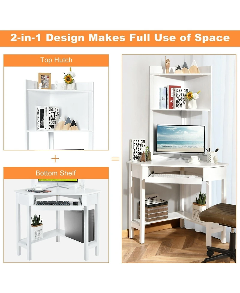 Corner Computer Desk with Hutch and Storage Shelves
