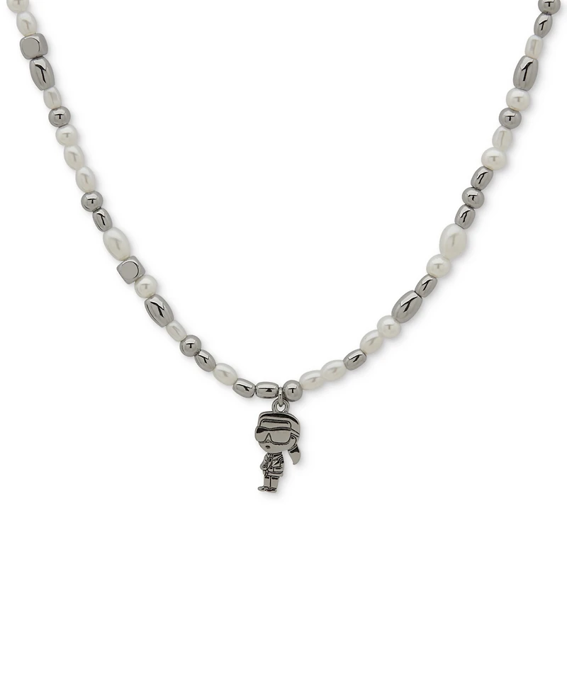 Karl Lagerfeld Paris Imitation Pearl & Beaded Karl Charm Pendant Necklace, 16" + 3" extender