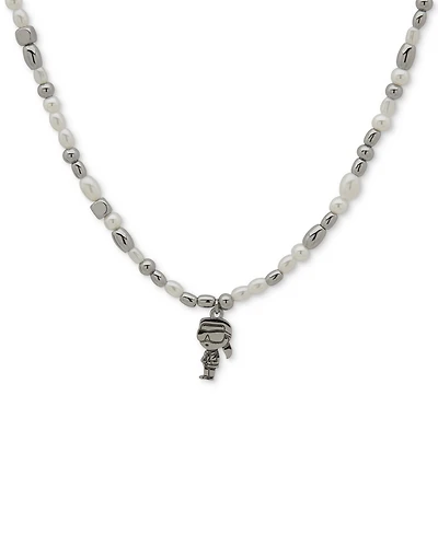 Karl Lagerfeld Paris Imitation Pearl & Beaded Karl Charm Pendant Necklace, 16" + 3" extender