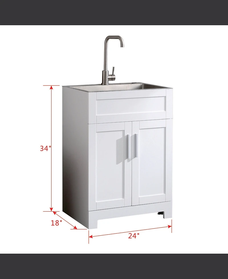 Casainc 24" White Paint Free Laundry Tub Cabinet w/ Stainless Steel Combo