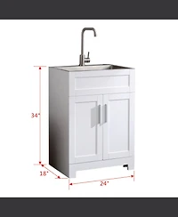 Casainc 24" White Paint Free Laundry Tub Cabinet w/ Stainless Steel Combo