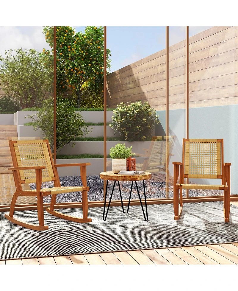 Outsunny 2-Piece Outdoor Rocking Chair, Acacia Wood Outdoor Rockers,