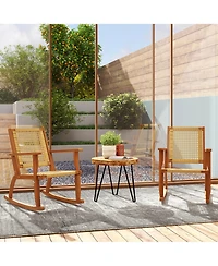 Outsunny 2-Piece Outdoor Rocking Chair, Acacia Wood Outdoor Rockers,