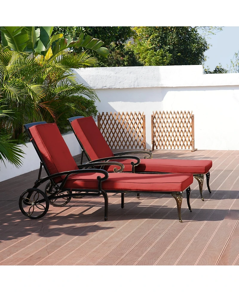 Mondawe Outdoor Cast Aluminum Chaise Lounge Chair with Wheel and Cushion
