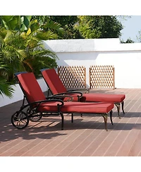 Mondawe Outdoor Cast Aluminum Chaise Lounge Chair with Wheel and Cushion