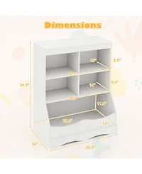 34.5" Kids Bookshelf with 5 Bins for Playroom and Living Room